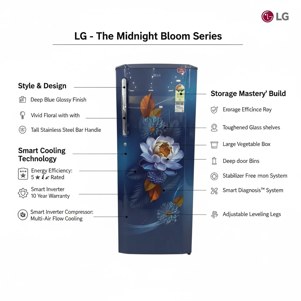 Cayroshop LG 261L Single Door Refrigerator Blue Waterlily